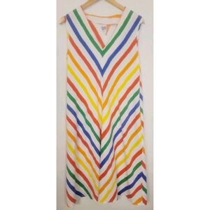 Granda Women's Rainbow Dress Size Medium 70s Chevron‎ Stripe Woven Mumu